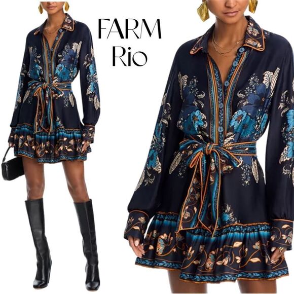 NWT FARM Rio Blossom Tapestry Dress in Blossom Tapestry Black Sz S NWT - Picture 1 of 15